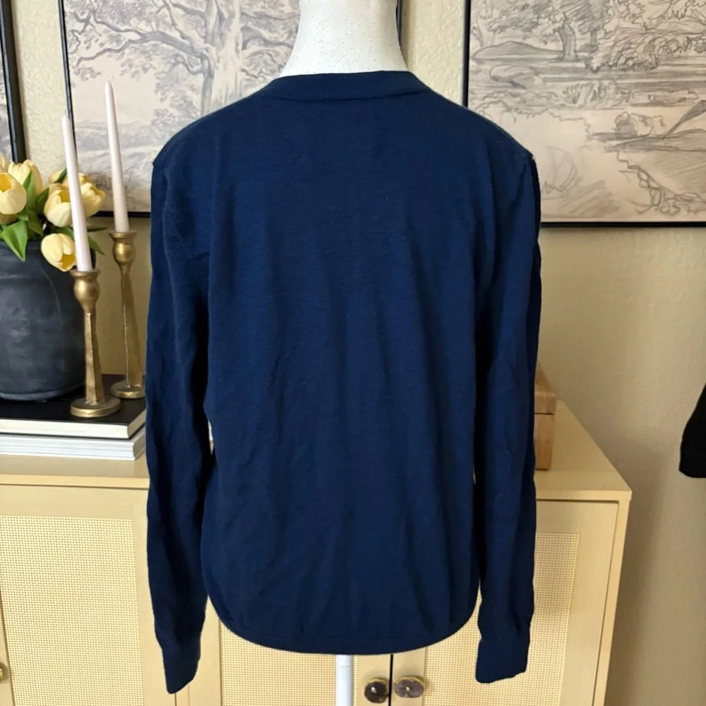 TORY BURCH‎ Merino Wool Chevron Sweater Navy White Chevron Size Large